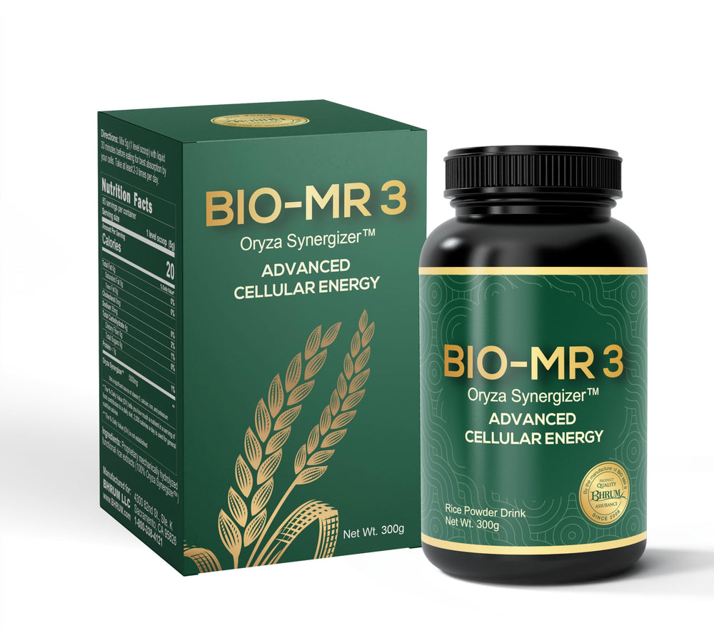 Bhrum Bio-MR 3 bottle highlighting heritage Thai rice blend for daily energy support.