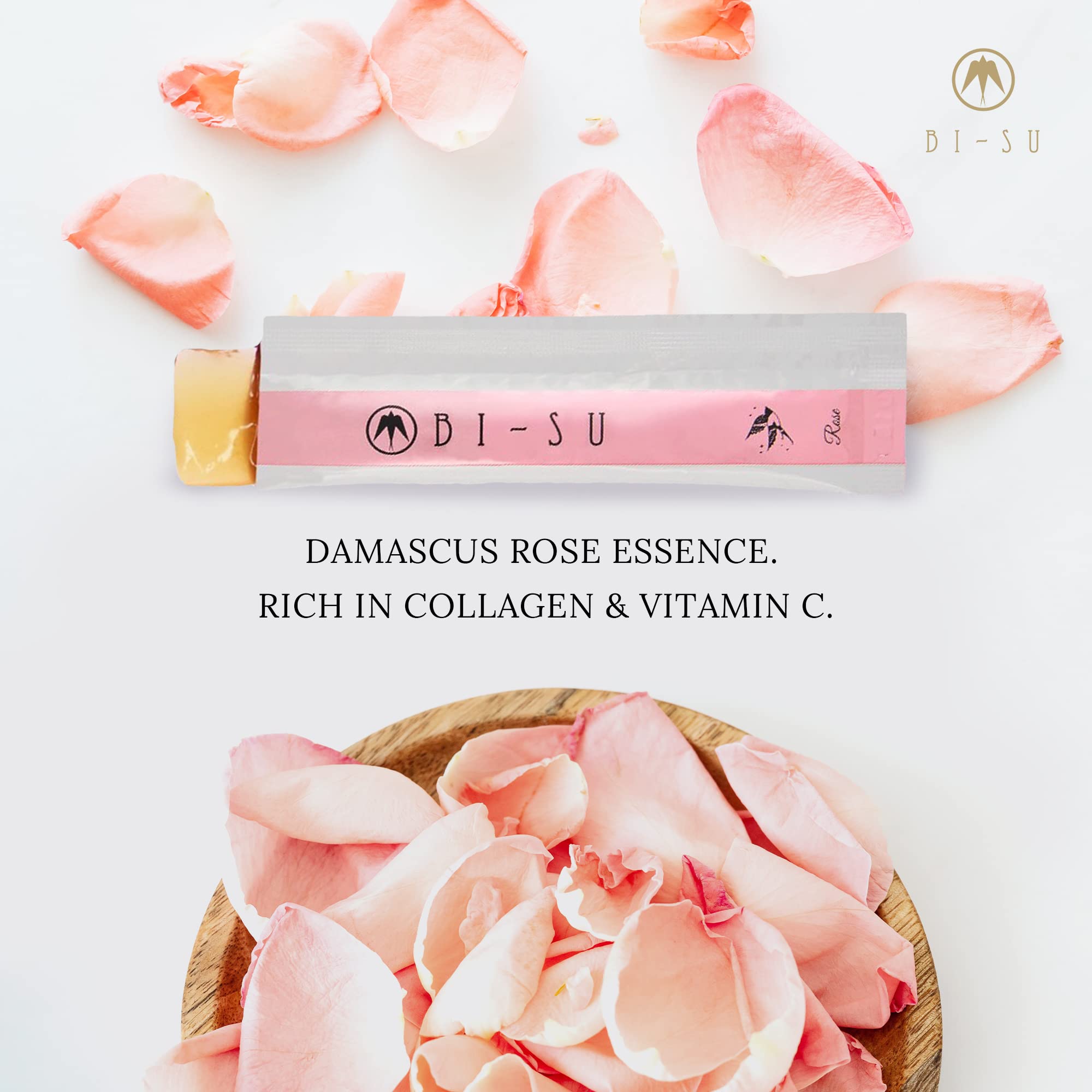 BI-SU packaging highlighting portable sachets for easy daily collagen routine.