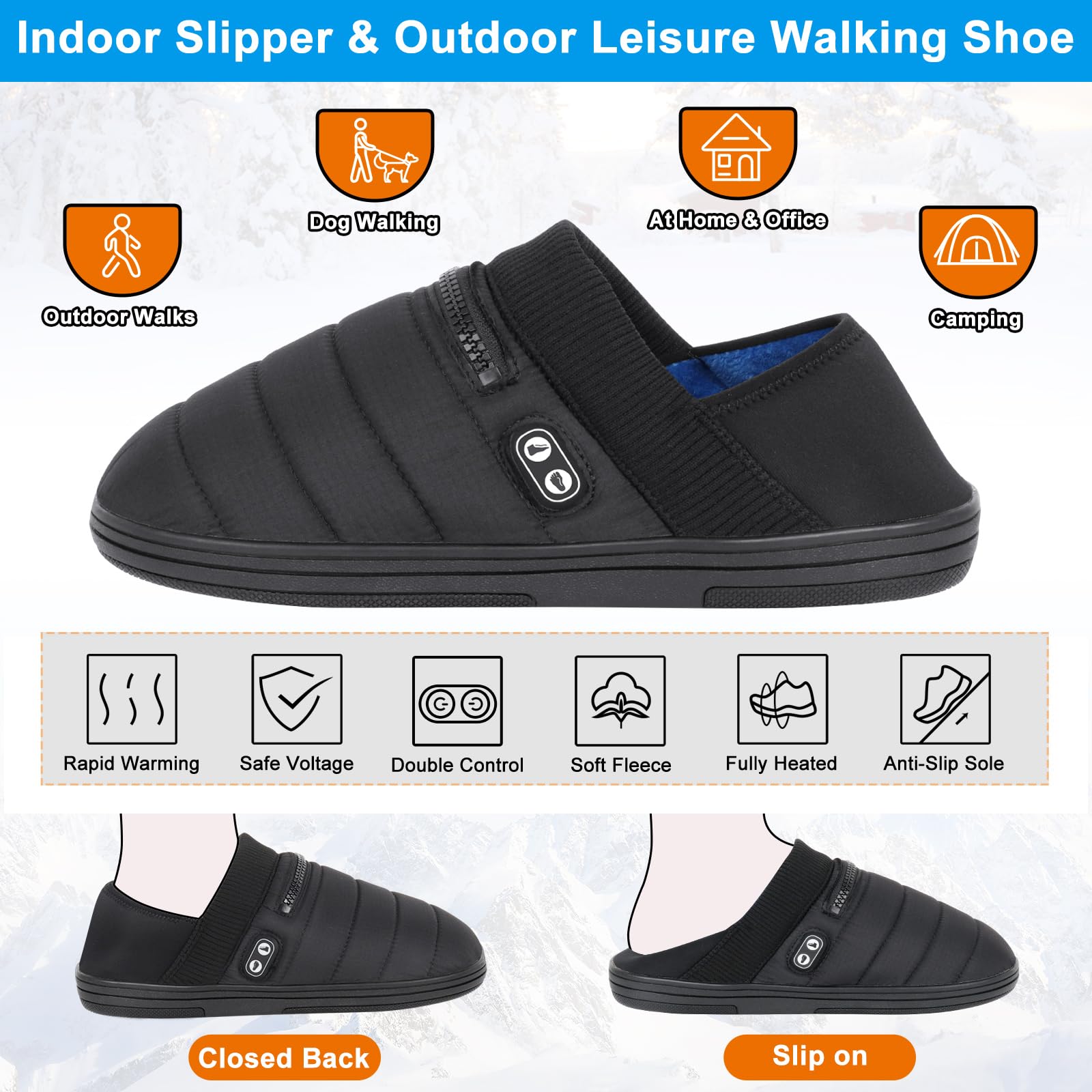 BIAL heated slippers upper fabric detail highlighting windproof and dust-resistant material