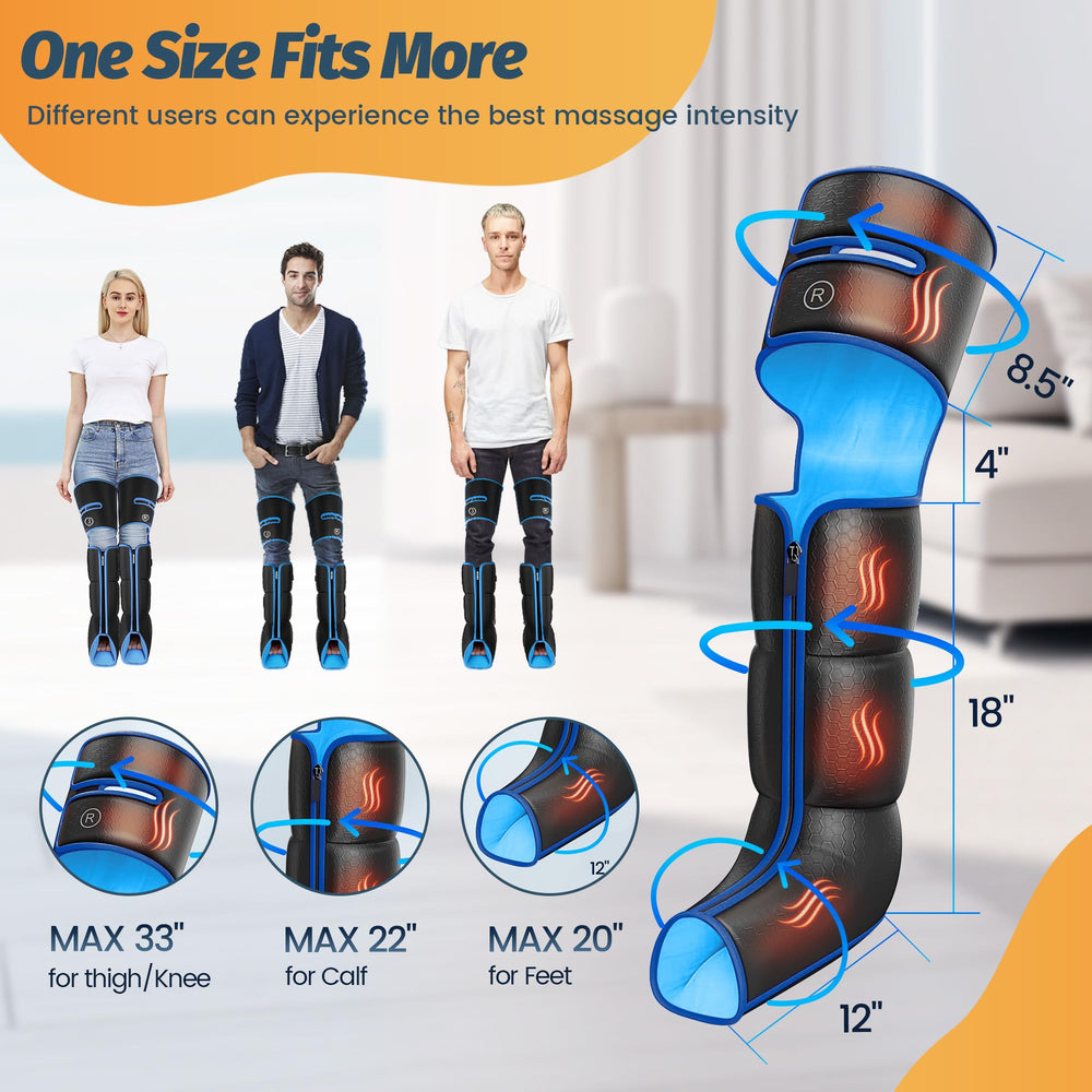 BIEAMA leg air massager automatically adjusts to thigh, calf, and foot sizes.