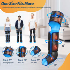 BIEAMA leg air massager automatically adjusts to thigh, calf, and foot sizes.