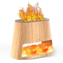 BieJiahWeiBie Himalayan Salt Lamp Diffuser with wood base, close-up glow enhances cozy ambience.