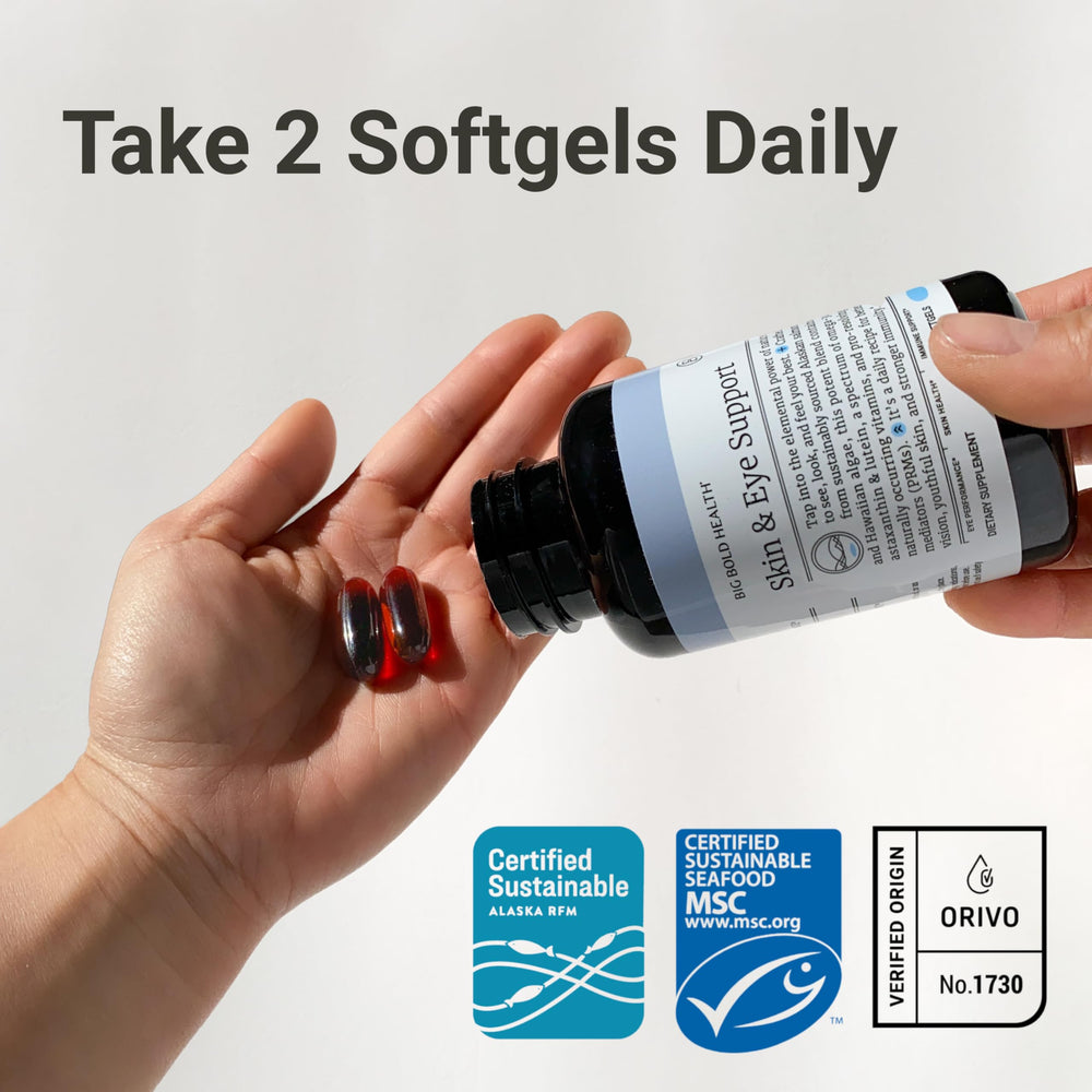 BIG BOLD HEALTH Hawaiian algae-derived astaxanthin enriches carotenoid support.