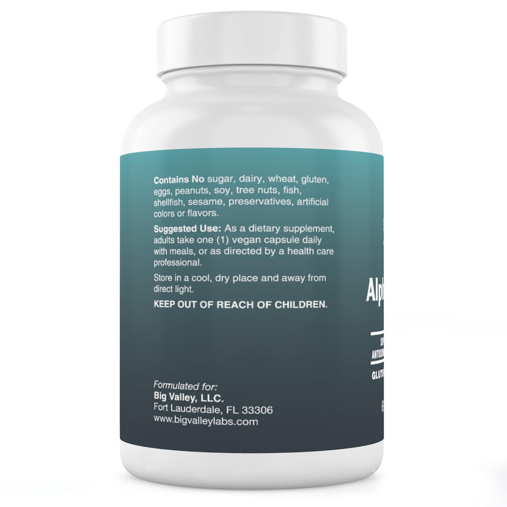 Big Valley Labs Alpha-Lipoic Acid 600 mg capsules, vegan and convenient.