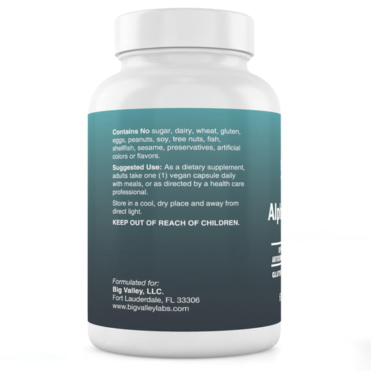Big Valley Labs Alpha-Lipoic Acid 600 mg capsules, vegan and convenient.
