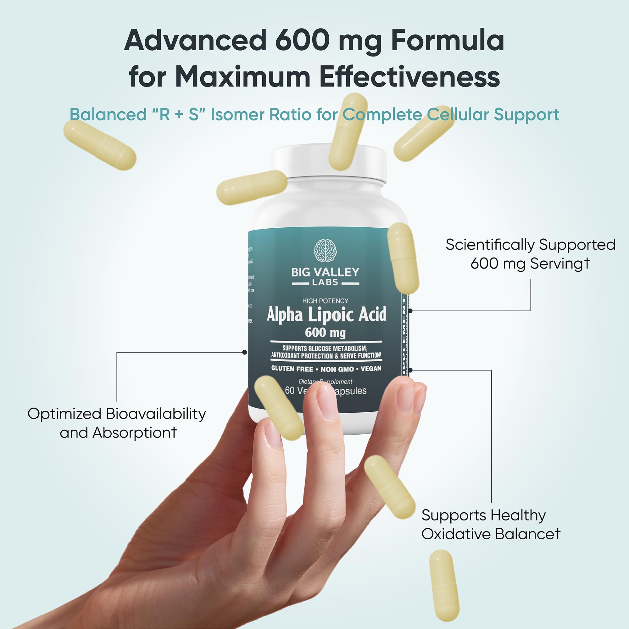 Big Valley Labs packaging shows gluten-free and allergen-conscious features.