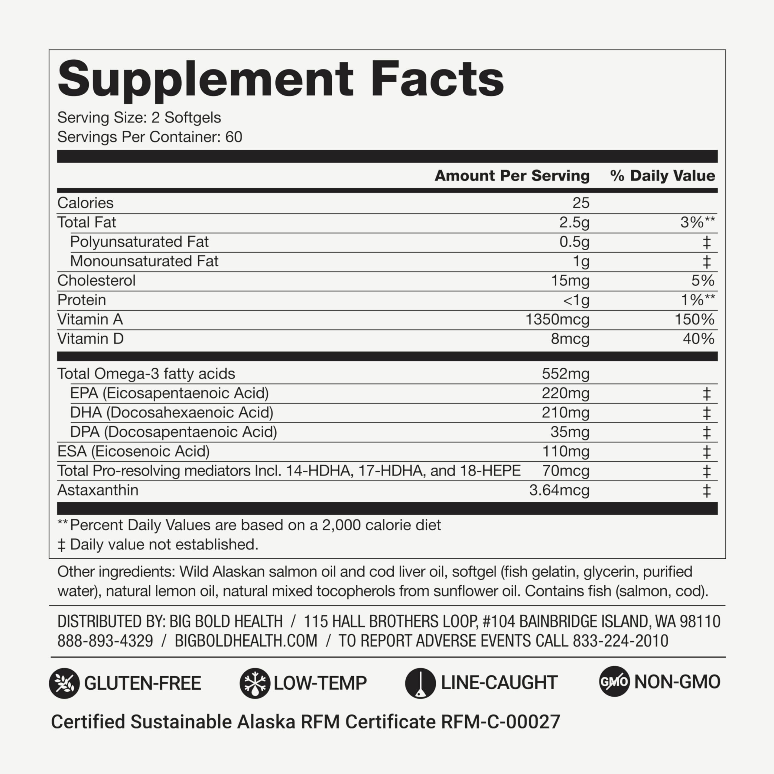 BIG BOLD HEALTH Two-month supply shown by 120 softgels for ongoing use.
