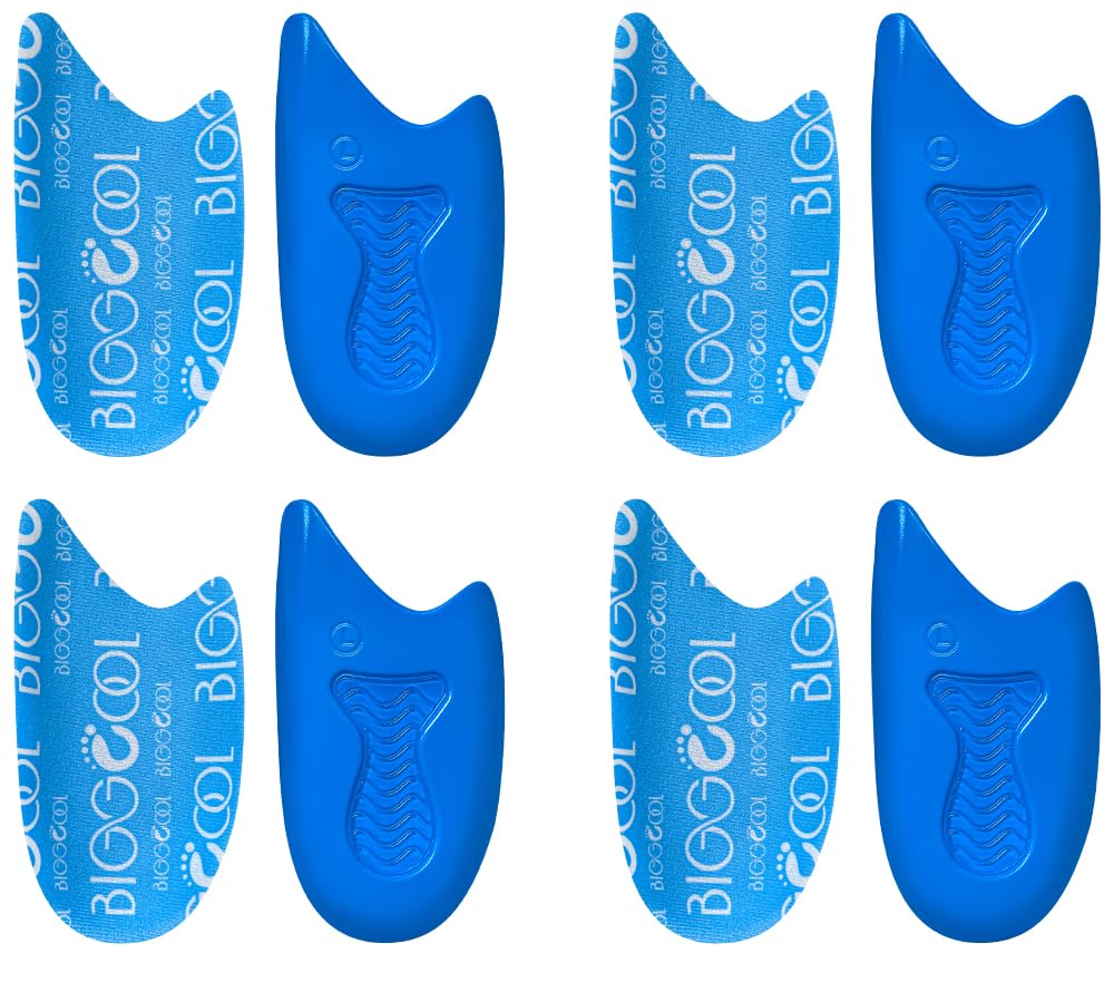 BIGGCOOL Kids Heel Cups blue four-pairs pack with non-slip grip for active kids.