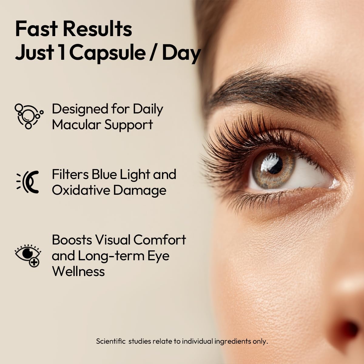 BIGVITA CoCrystal Lutein capsules top view showcasing high absorption in daily eye support routine