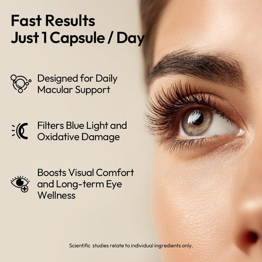 BIGVITA CoCrystal Lutein capsules top view showcasing high absorption in daily eye support routine