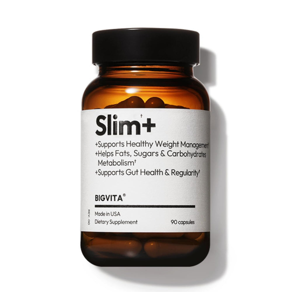 BIGVITA Slim+ bottle front highlighting a vegan metabolic support formula