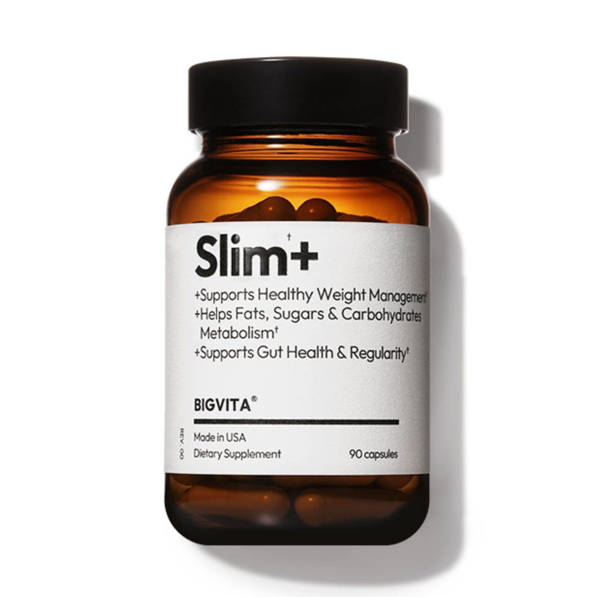 BIGVITA Slim+ bottle front highlighting a vegan metabolic support formula