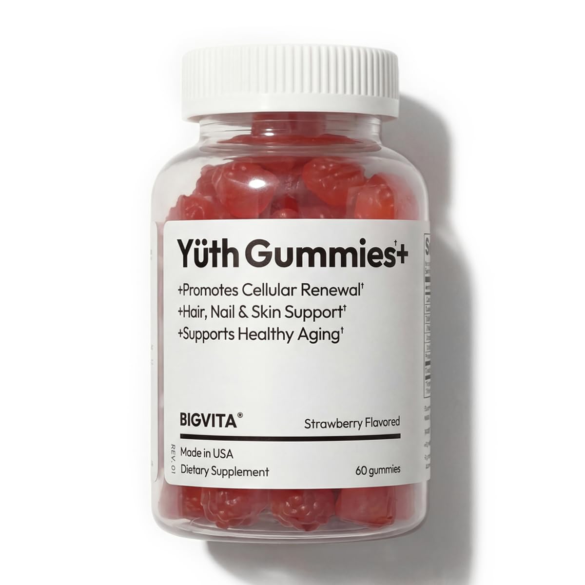 BIGVITA Yuth Gummy bottle front view highlighting collagen support and daily wellness.