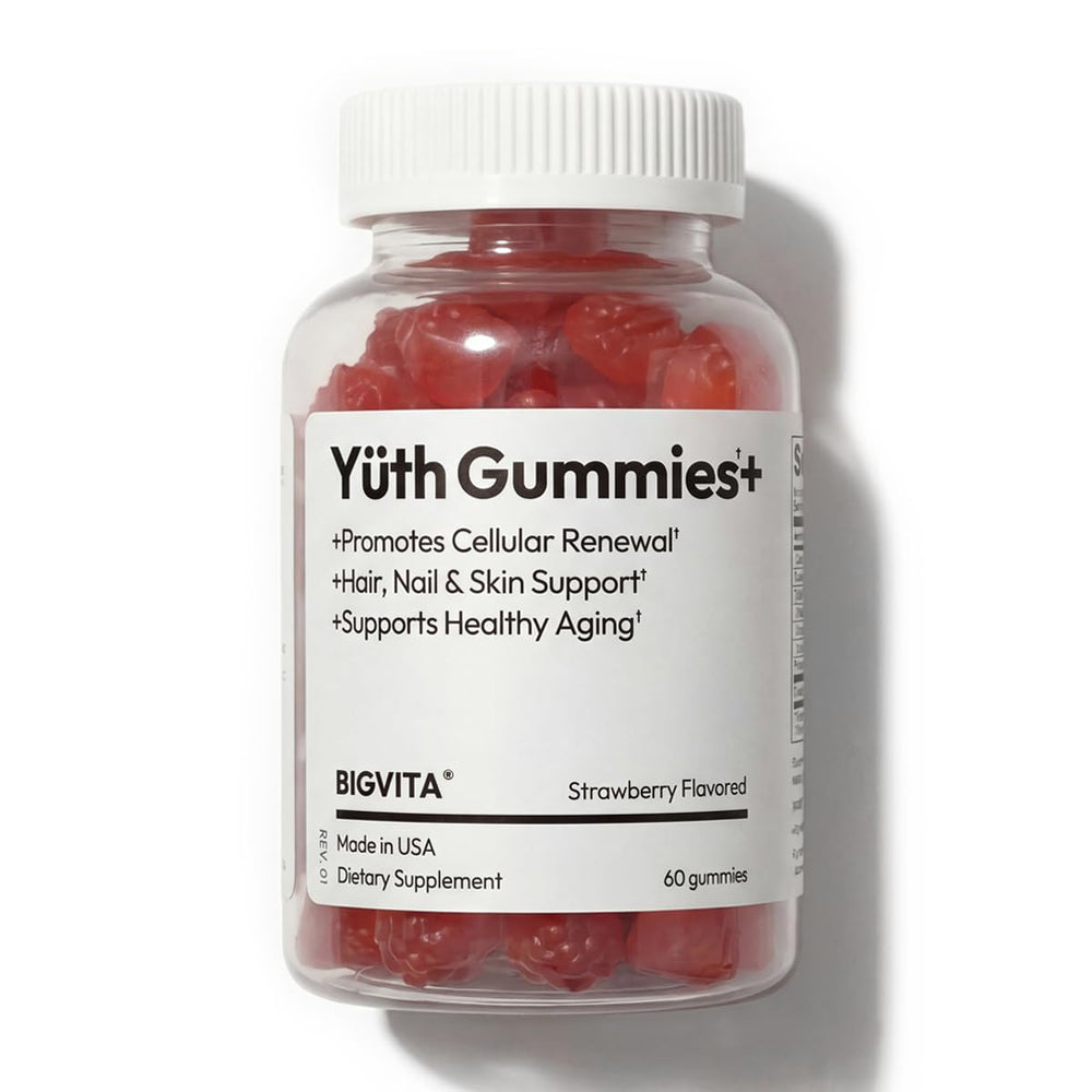 BIGVITA Yuth Gummy bottle front view highlighting collagen support and daily wellness.