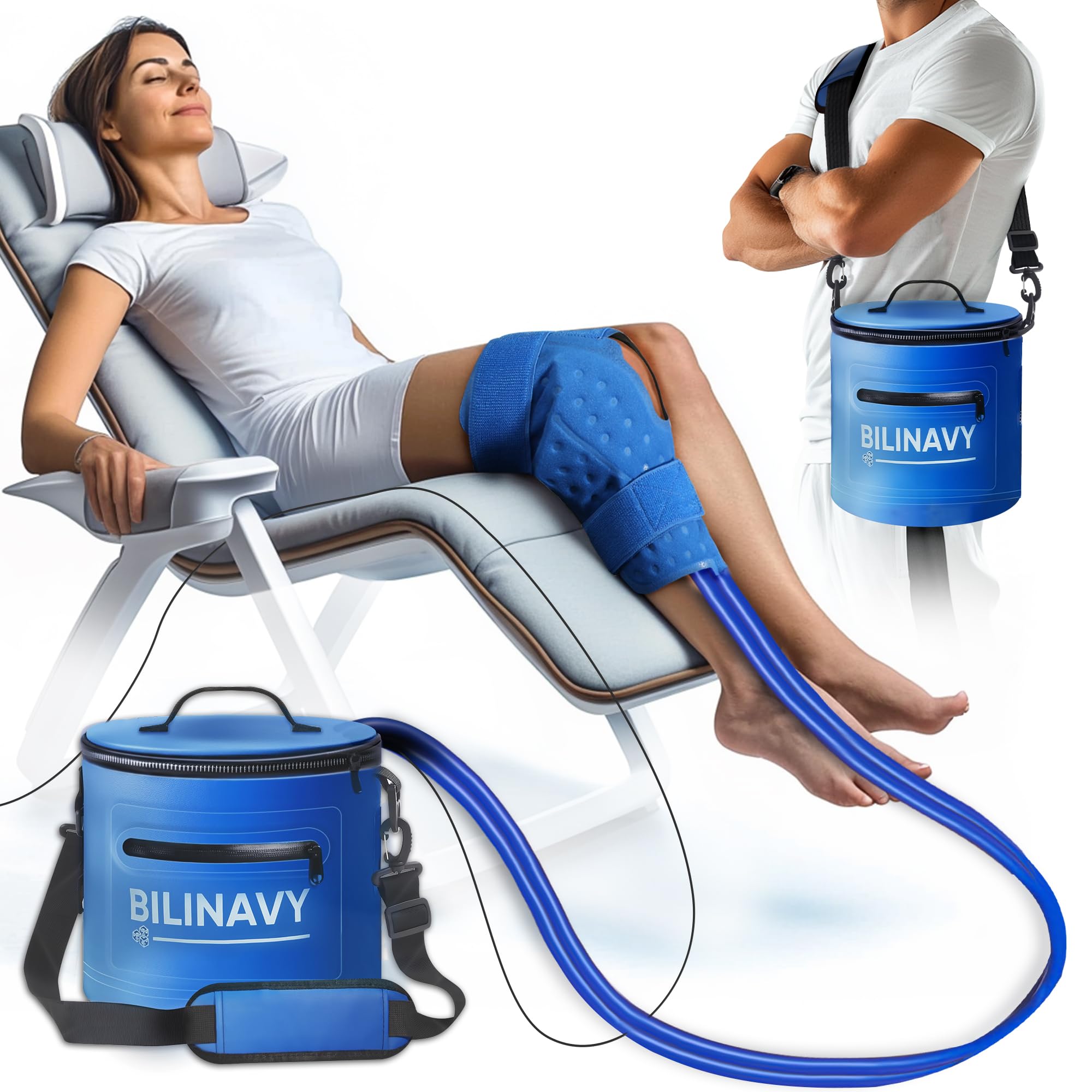 BilinavyNew cold therapy knee machine with ergonomic pad for targeted post-op comfort.