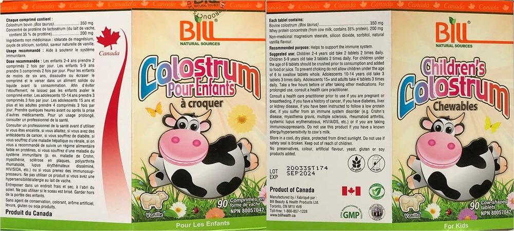 Close-up of Bill Beauty Children's Colostrum Chewables tablets showing easy-to-chew texture