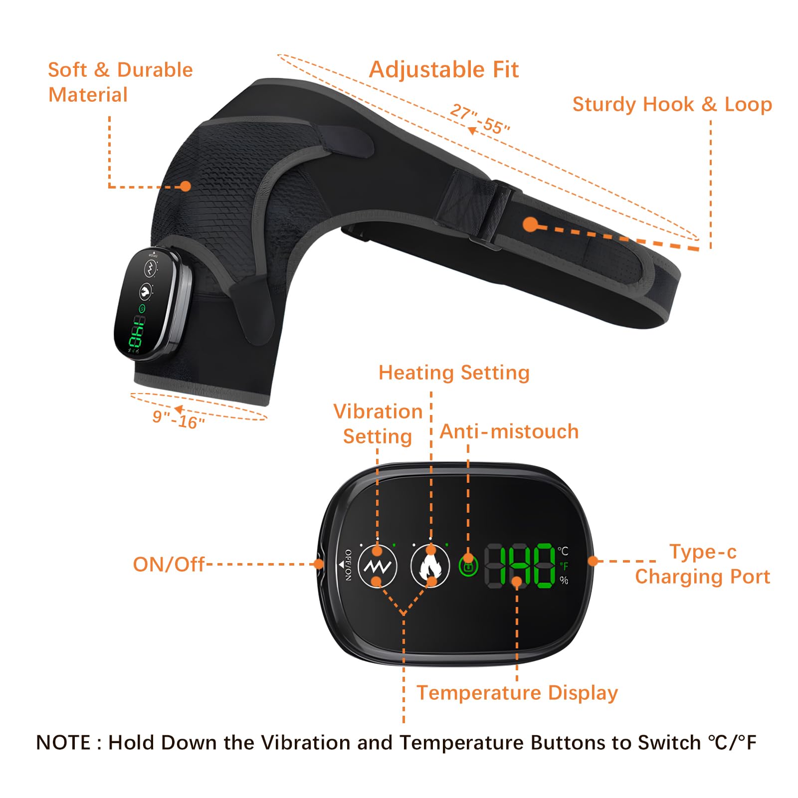 BINGONE LED temperature display helps select comfortable heat level.