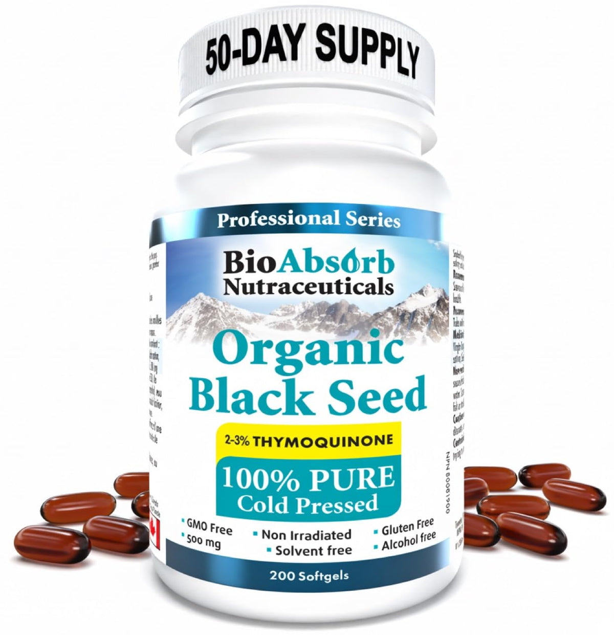 Bio Absorb Black Seed Oil softgels close-up for easy daily use.