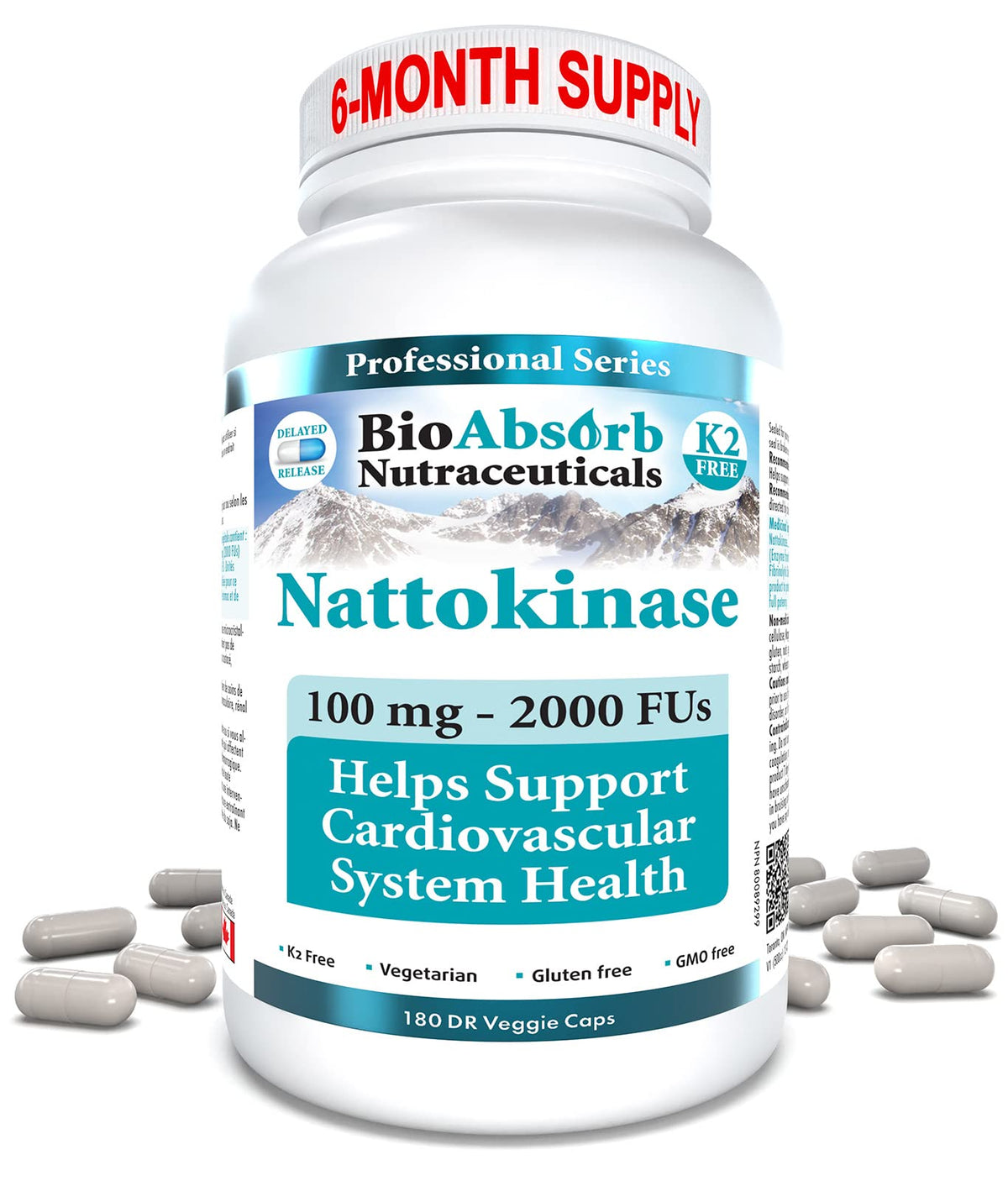 Bio Absorb Nattokinase bottle, non-GMO natto extract, daily enzyme support