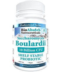Bio Absorb Saccharomyces boulardii bottle with label highlighting 10B CFU per capsule