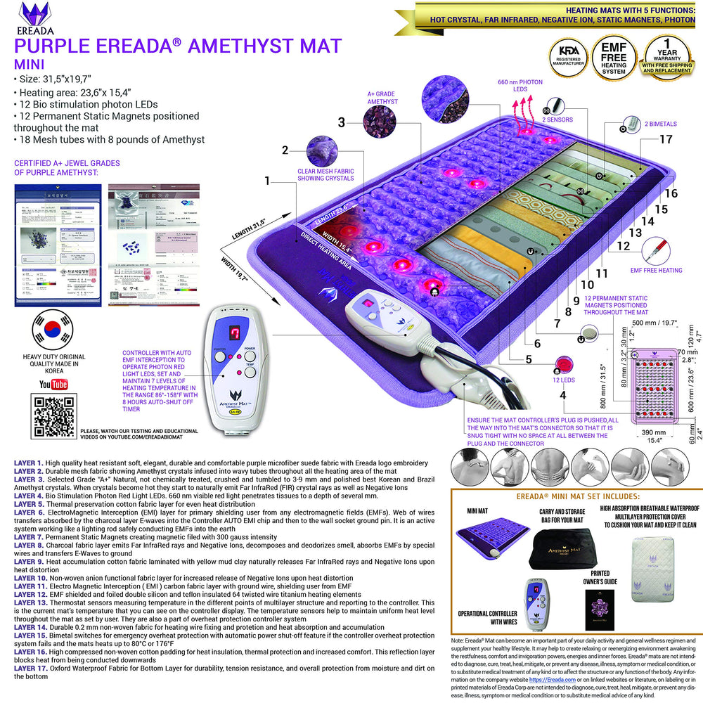 Bio Amethyst Ereada mini mat high heat option for deep relaxation