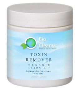Bio Cleanse Toxin Remover powder tub highlights detoxing ingredients aiding absorption.
