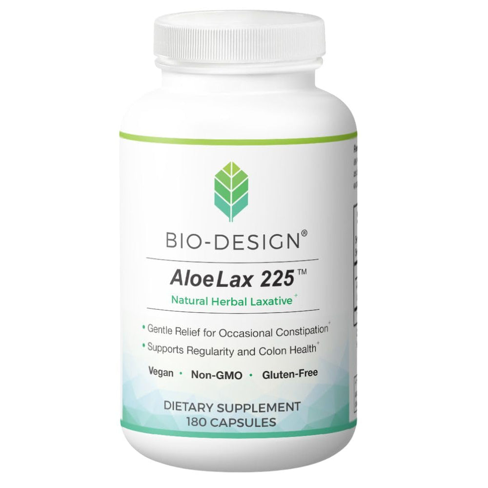 Bio-Design Aloe Lax 225 bottle for gentle, natural constipation support