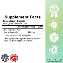 Bio-Design Aloe Lax 225 label closeup highlights herbal formulation