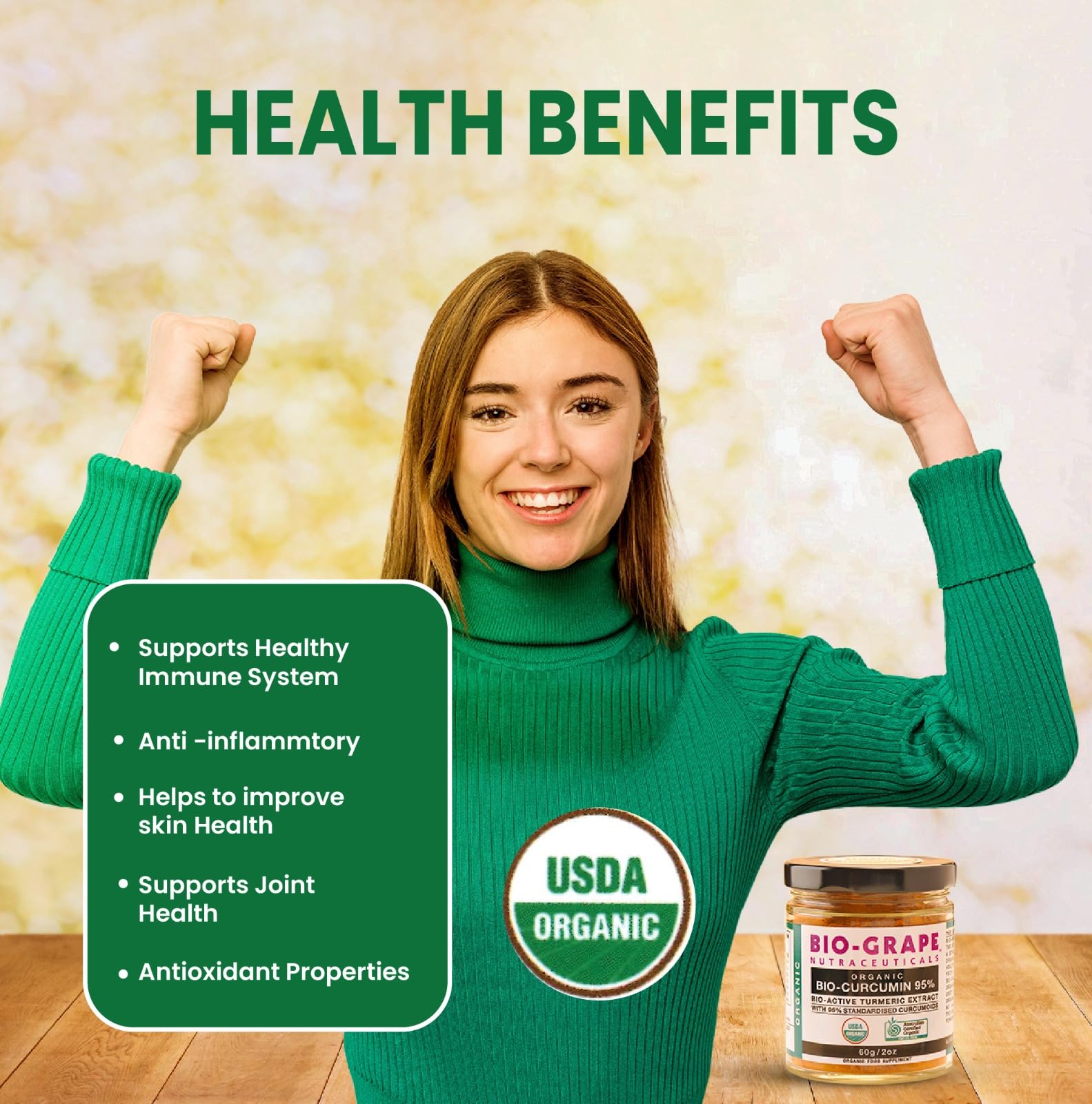 BIO-GRAPE curcumin 95% per-dose 500 mg display.