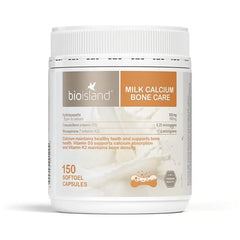 BiO Bio Island Milk Calcium Bone Care softgel bottle with capsules for daily calcium support