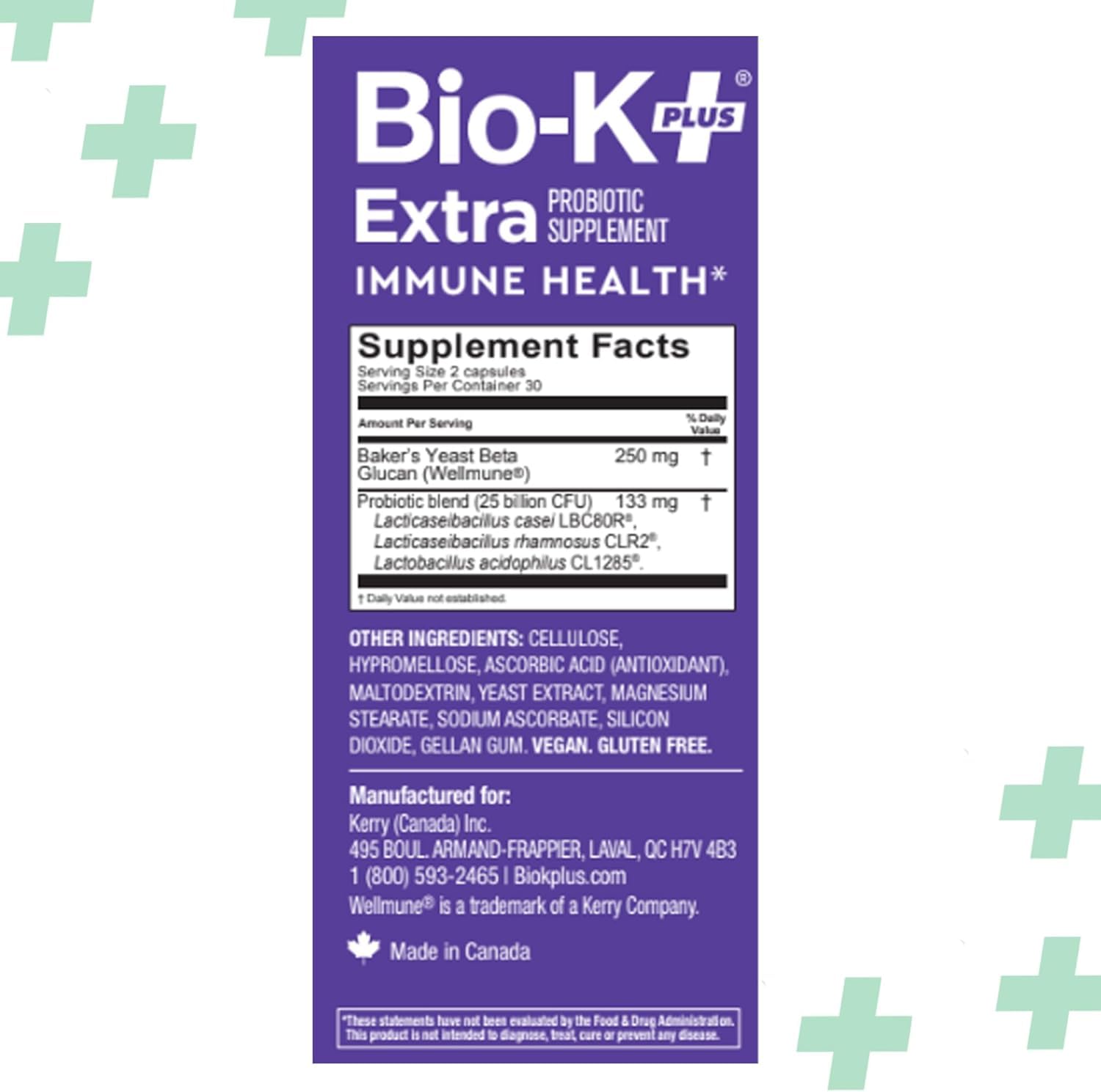 Bio-K+ USA-made probiotic packaging designed for shelf-stable use.