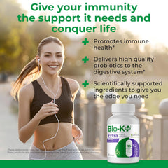 Bio-K+ vegan gluten-free capsules that stay shelf-stable for daily use.