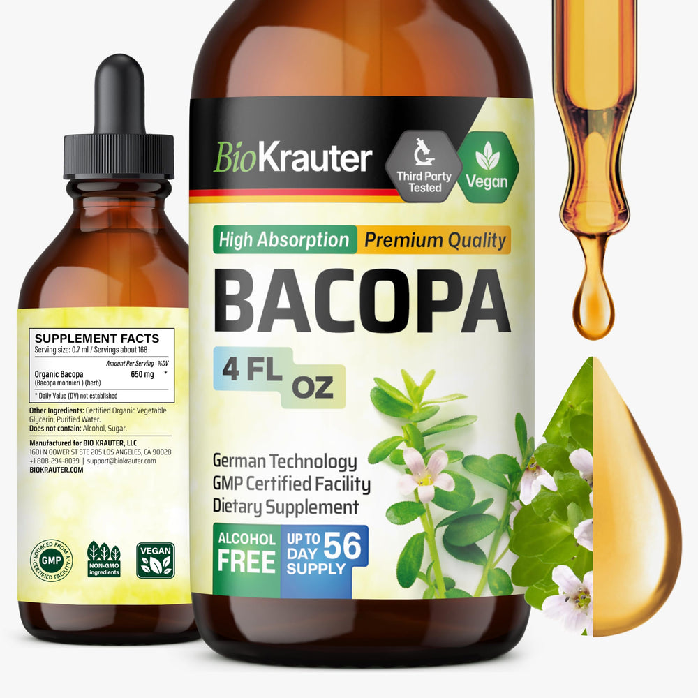 BIO KRAUTER Bacopa Drops bottle front promoting calm focus support