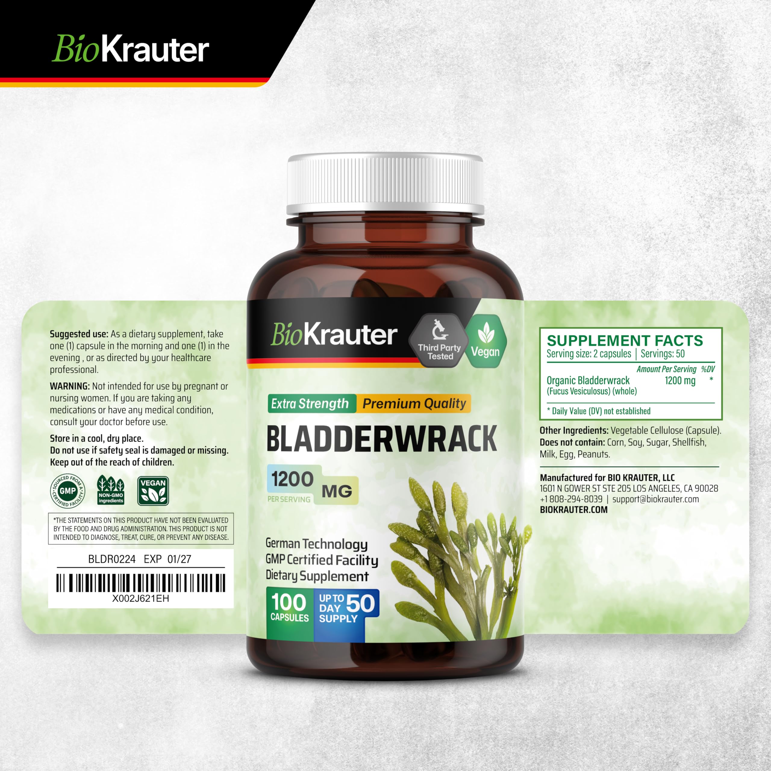 BIO KRAUTER Bladderwrack capsules portable for travel and daily use