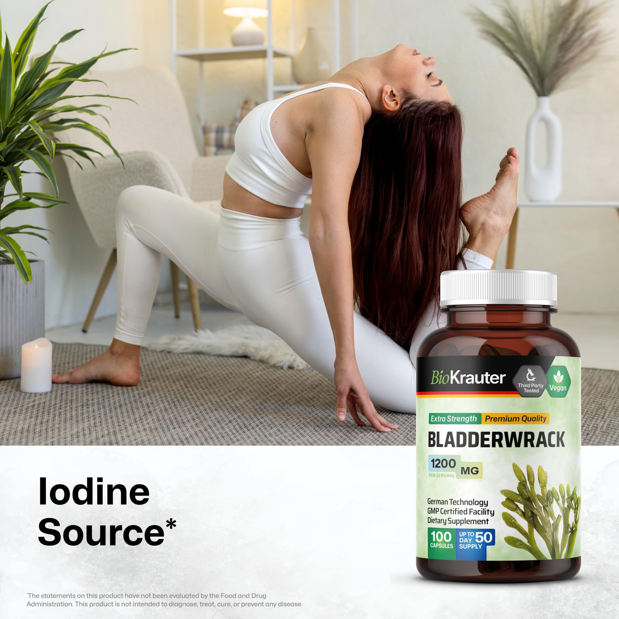 BIO KRAUTER Bladderwrack capsules pouring into a glass for convenient daily use