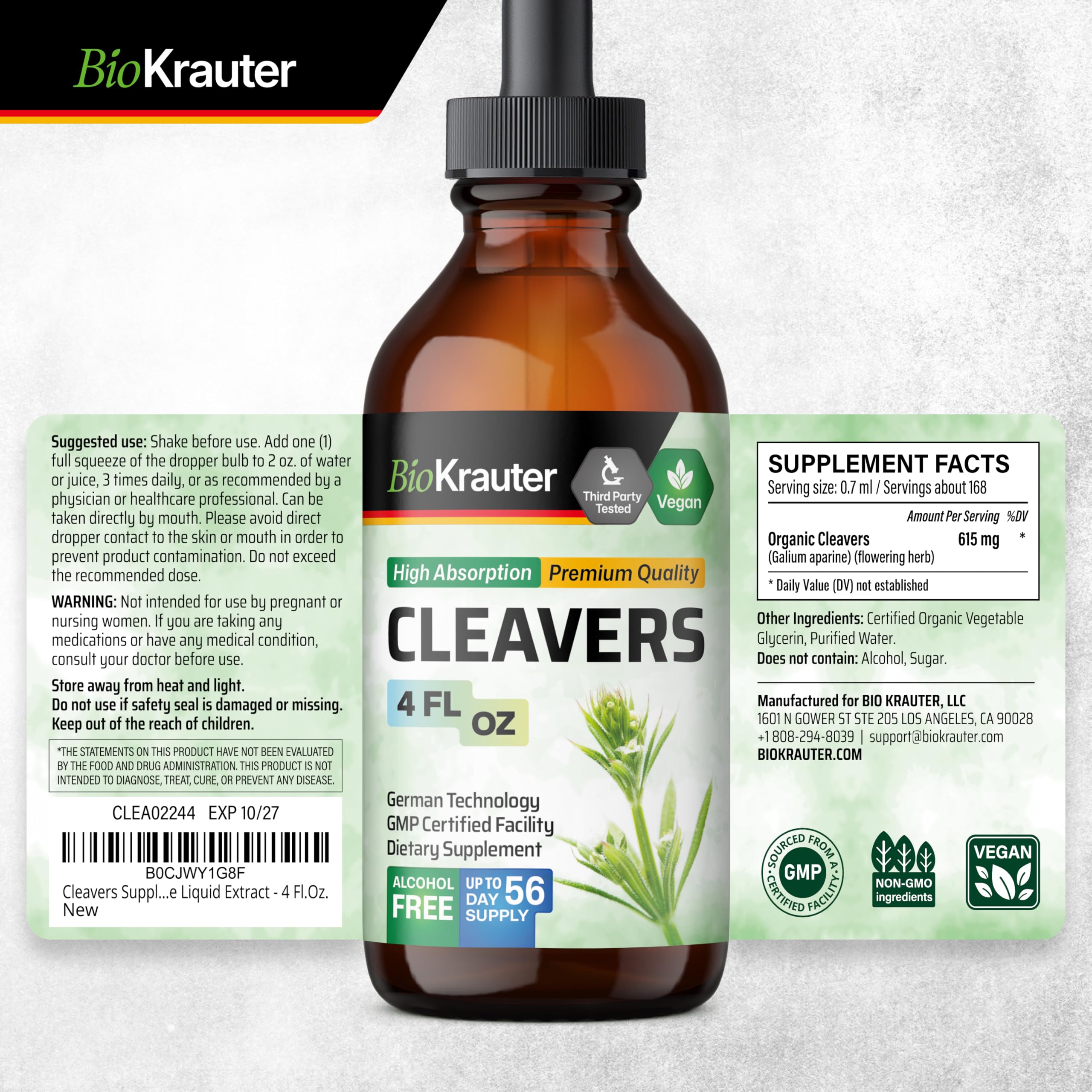 BIO KRAUTER Cleavers taste-free drops ready for daily use.