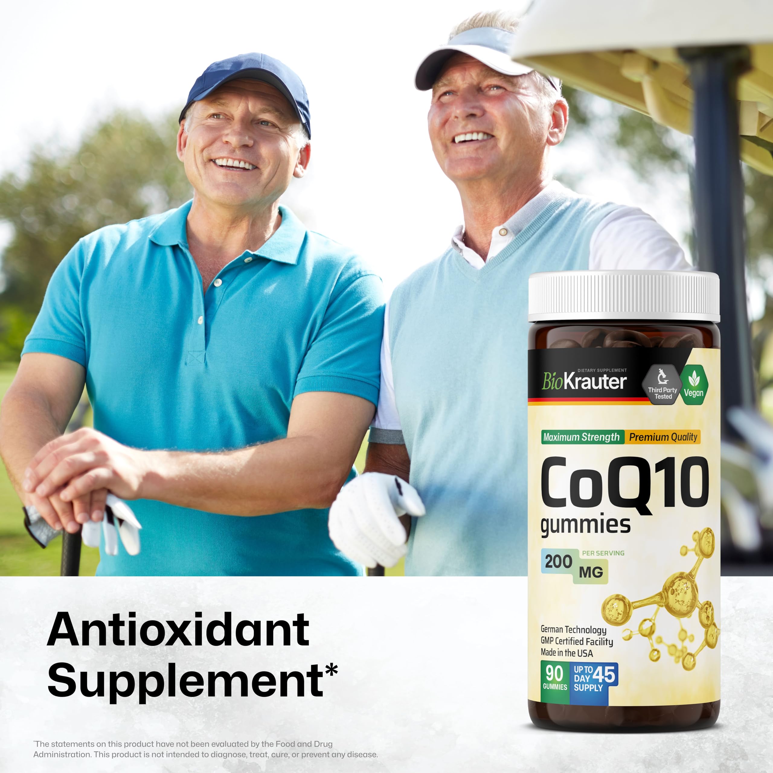 Close-up of BIO KRAUTER CoQ10 gummies reveals vegan, pectin-based formula