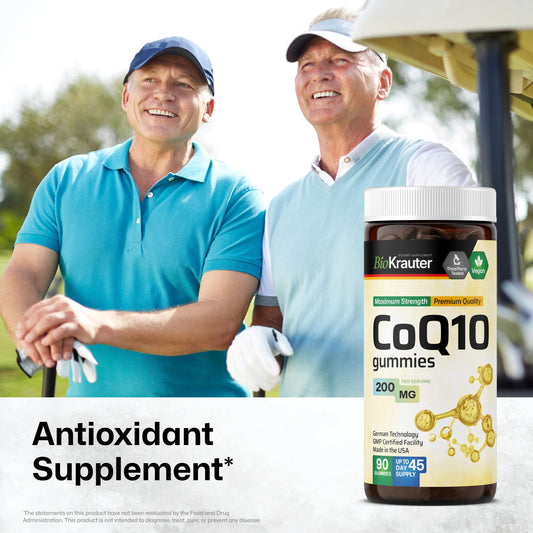 Close-up of BIO KRAUTER CoQ10 gummies reveals vegan, pectin-based formula
