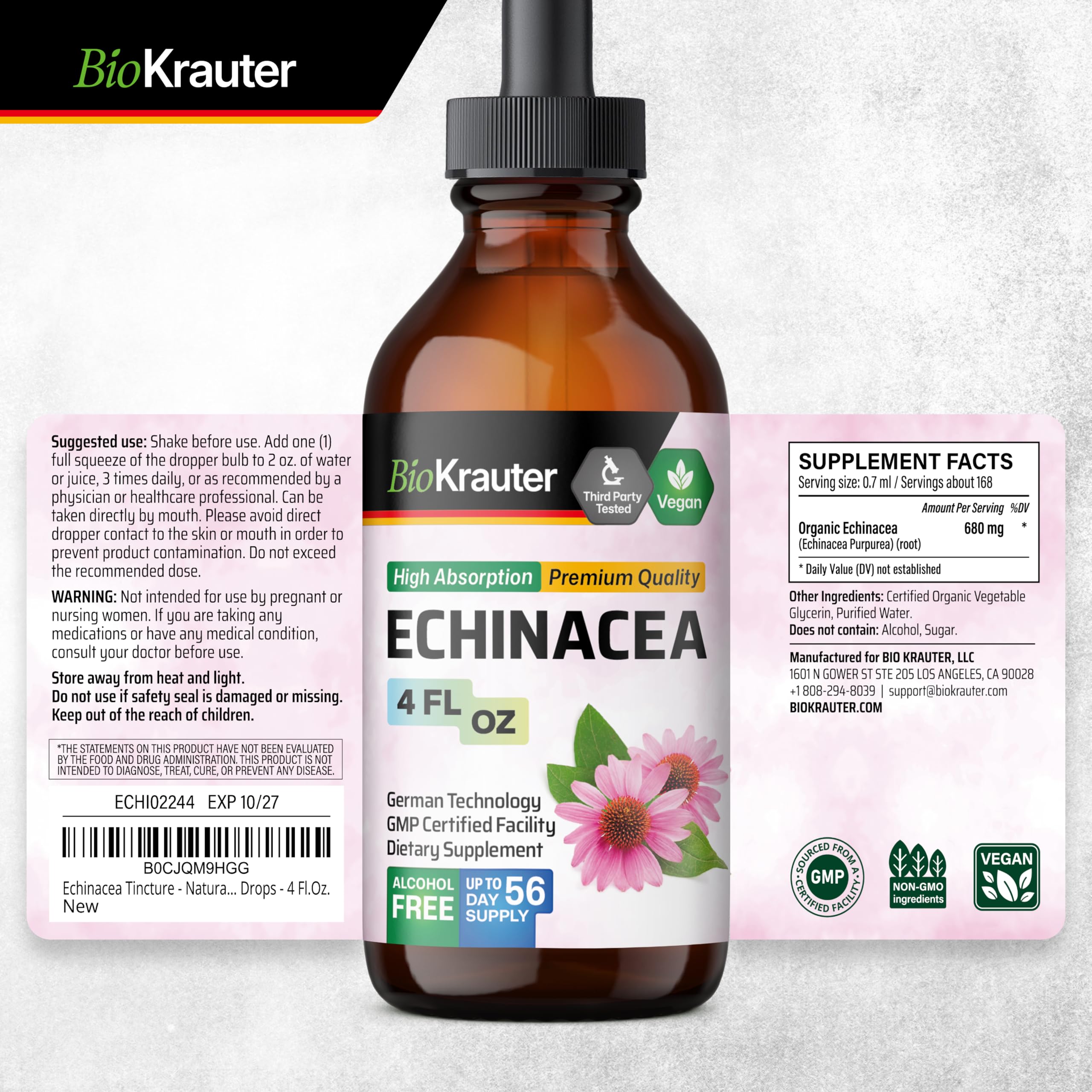 BIO KRAUTER Echinacea 56-day supply packaging highlights long-lasting value.