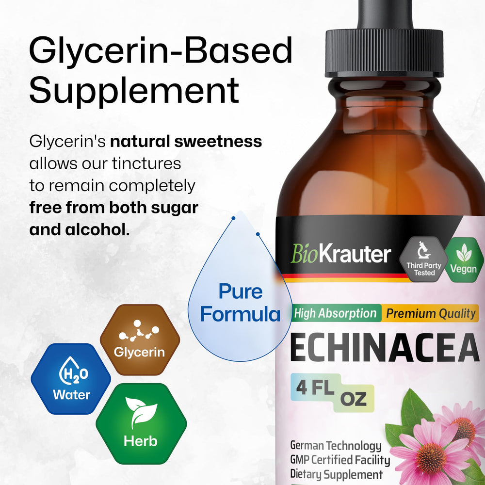 BIO KRAUTER Echinacea bottle label close-up with clear ingredient list for transparency.
