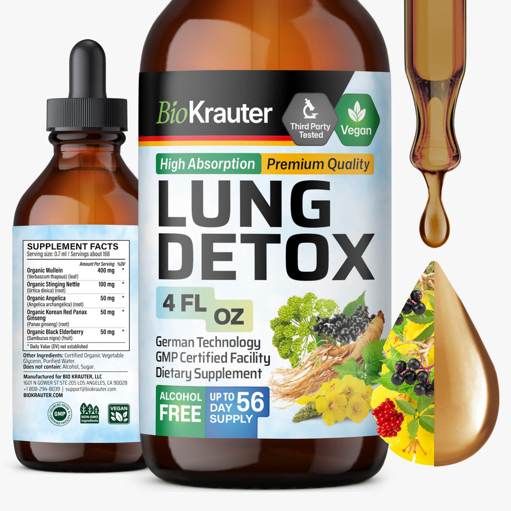 BIO KRAUTER Lung Detox Drops bottle with vegan formula for daily support