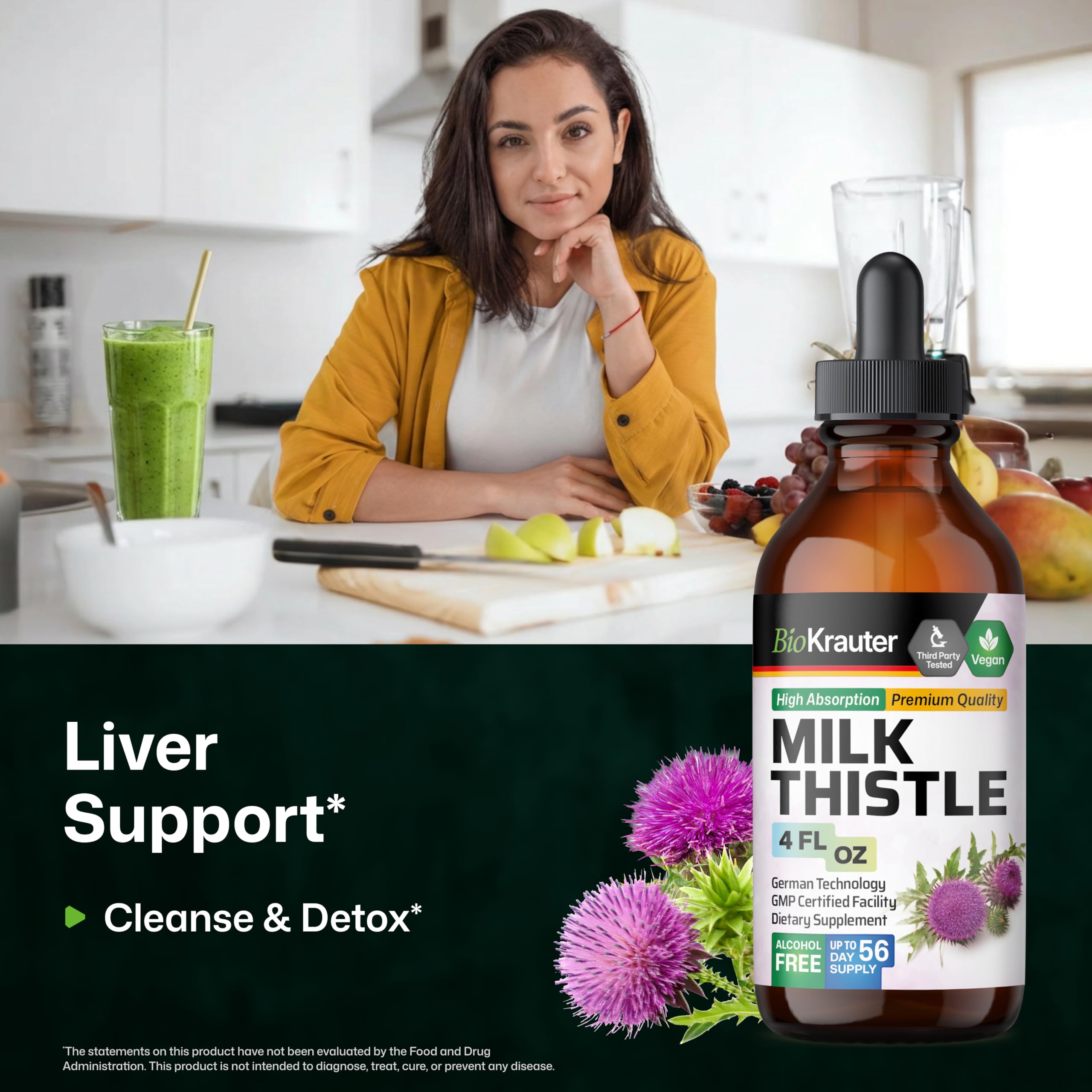 BIO KRAUTER Milk Thistle seed extract on label highlights silymarin content.