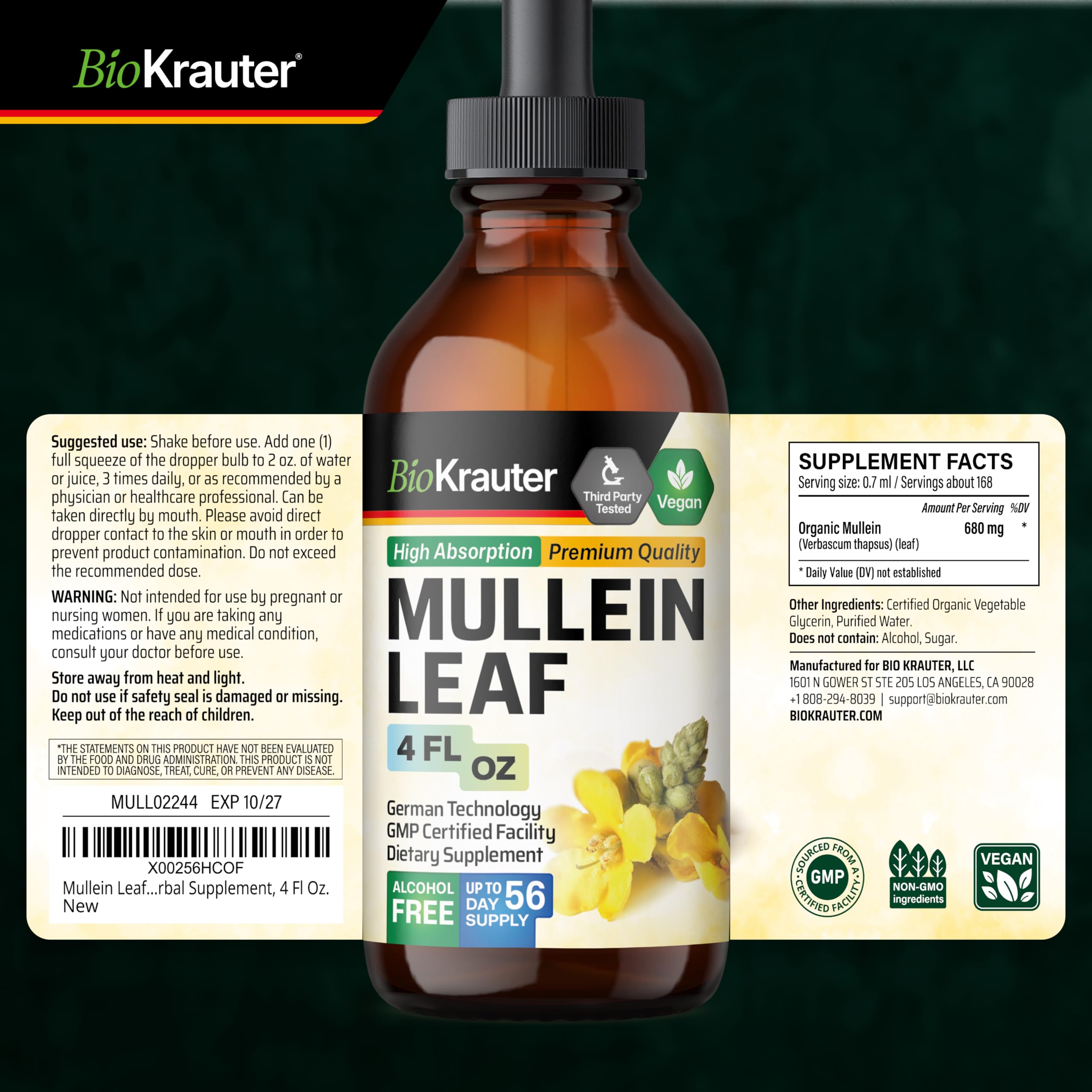 Glass of water ready for BIO KRAUTER Mullein Drops intake.