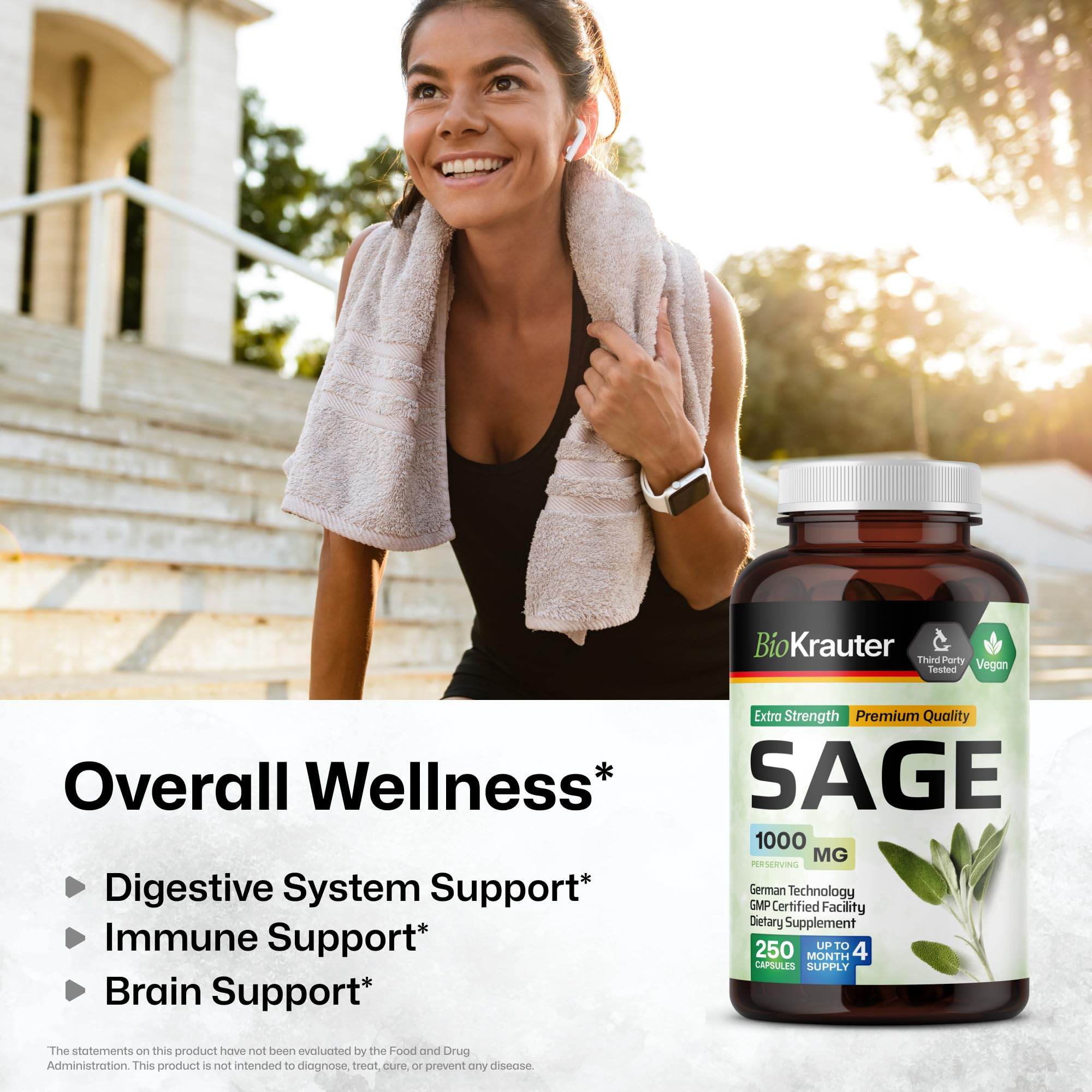 BIO KRAUTER Sage Capsules pack with 250 vegan caps for a long-lasting supply.