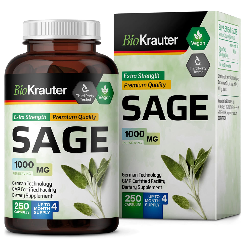 BIO KRAUTER Sage Capsules on a calm countertop for daily routine.