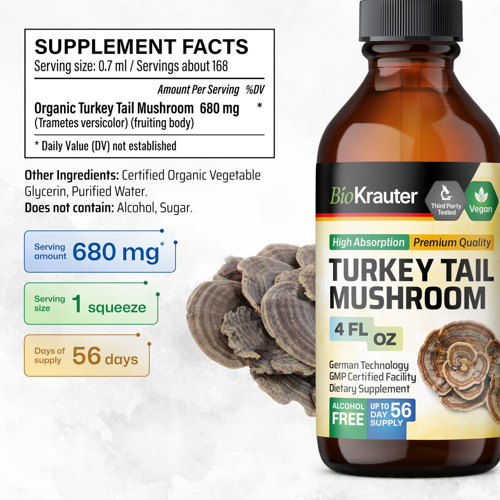 BIO KRAUTER turkey tail drops ingredients water and glycerin clarity.