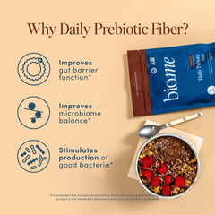 Bio.me Daily Prebiotic Fiber Powder Chocolate scoop ready for daily mix.