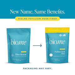 Bio.me Psyllium Husk Powder packaging featuring gluten-free and vegan icons.
