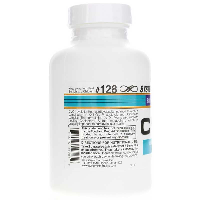 Bio Nutriment CVO-R bottle label confirms gluten-free, non-GMO, dairy-free, egg-free formula