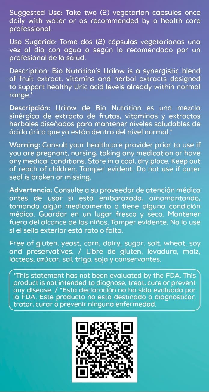 Bio Nutrition Gout Out 60 VGC bottle label close-up for clear dosing information